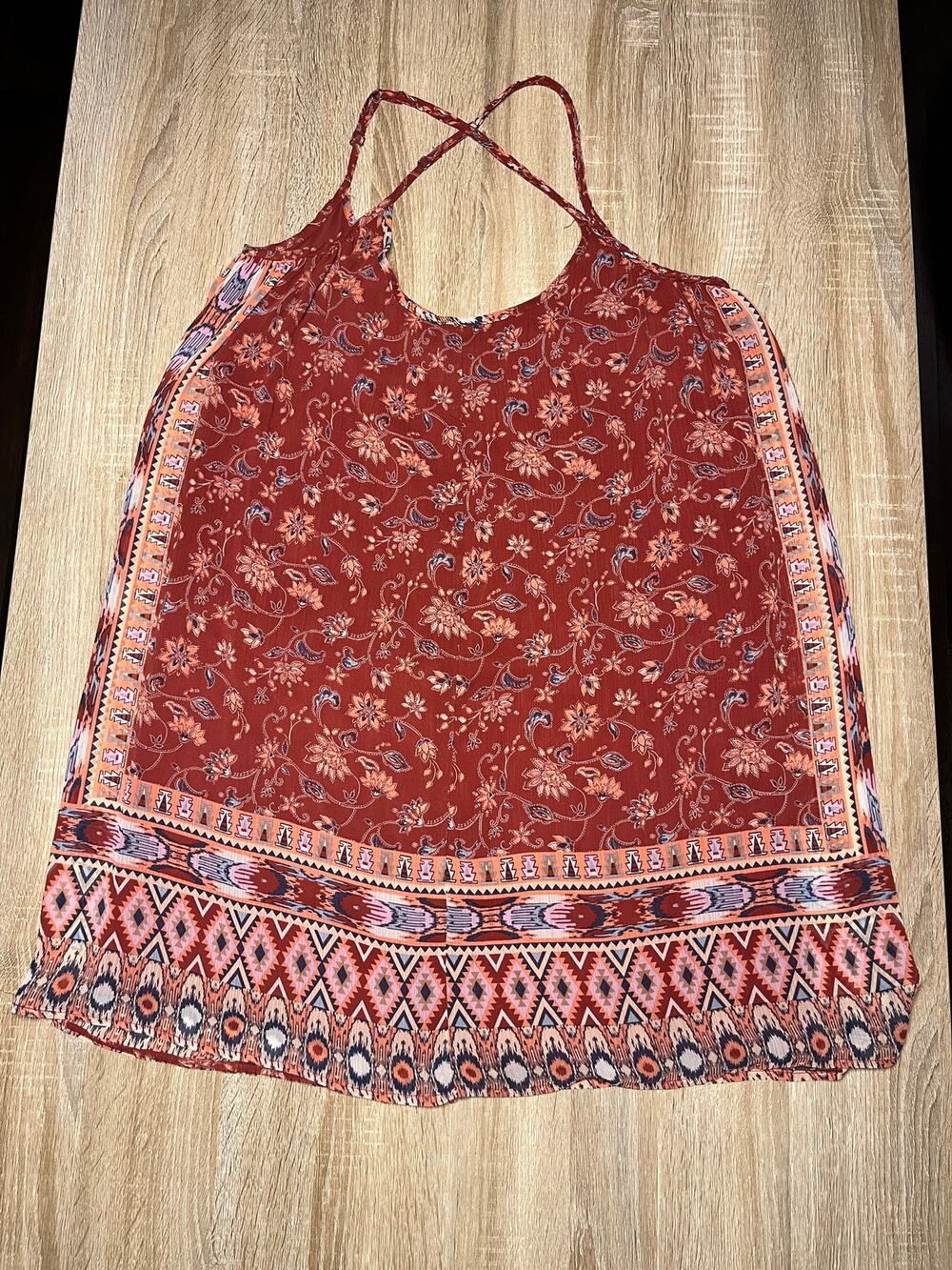 Hollister Rust Red Paisley Southwestern Sleeveless Shift Dress Medium